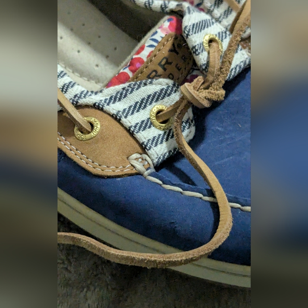 Sperry Navy Blue Floral & Striped Women's Boat Shoes - Picture 5 of 13